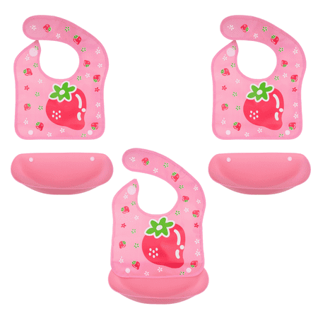 3-Pack Baby Bibs for Girls Toddler Feeding Bib Waterproof Adjustable Lightweight Soft Baby Food Bib BPA Free Washable Bibs Pink Strawberry Deal