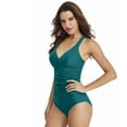 thumbnail image 5 of Lopsie TEMPTATION V Neck Tummy Control Swimwear Halter One Piece Slimming Vintage Retro Swimsuit Womens Ruched Push Up Bathing Suit, 5 of 6