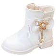 thumbnail image 2 of Girls' Martin Ankle Boots Pearl Floral Bow Side Zip Block Heel Waterproof Fleece Lined Anti-Slip Sole for Princess Cold Outdoor Wear, Snow Boots for Girls 4-11 Years White 5-5.5 Years, 2 of 8