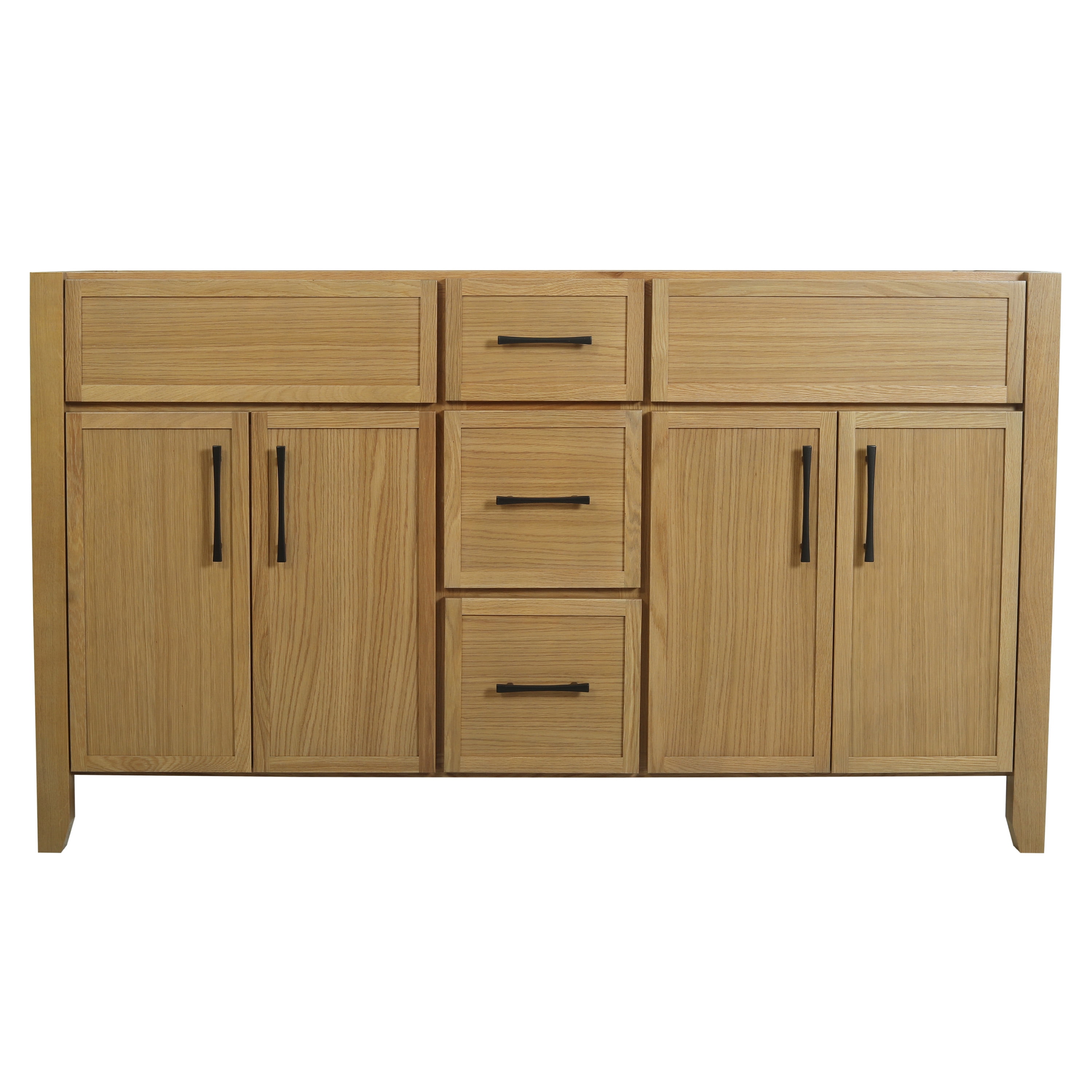 Design House Dawson 60-Inch Bathroom Vanity Cabinet, Fully Assembled, 4-Door 3-Drawer Freestanding, Comfort Height 34 in., Riffed Oak, Matte Black Hardware, 228453-ROAK-FA