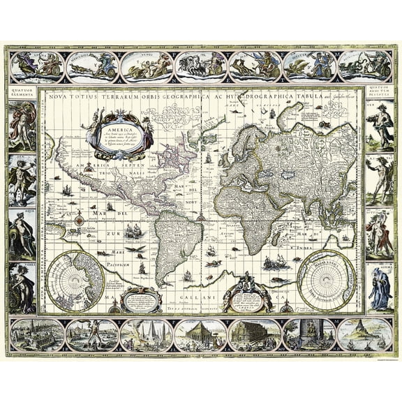 Historic Map - World - 1635 - Vintage Wall Art