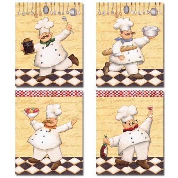 Le Chef; Classy, Vintage French Chef Set; Four 8X10 Poster Prints