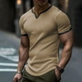 thumbnail image 2 of Men's Summer Short Sleeve Waffle T-Shirt Casual V Neck Colorblock Lightweight Fashion Slim Fit Gym Athletic Tee Tops, 2 of 6