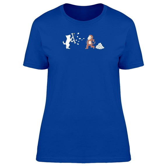 Monkey And Dog Snowball Fight Tee Women's -Image by Shutterstock