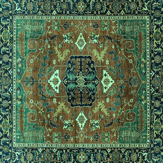 Ahgly Company Machine Washable Indoor Square Persian Turquoise Blue Traditional Area Rugs, 8' Square