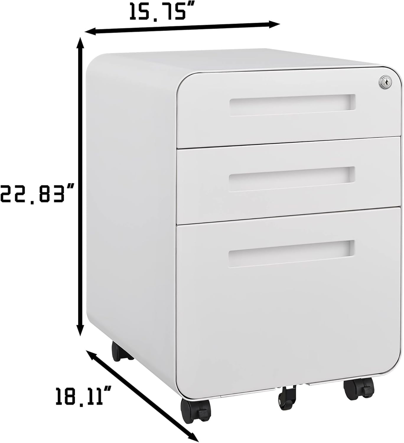 3-Drawer Mobile File Cabinet with Lock, Under-Desk Steel Rolling Cabinet for A4, Letter & Legal Files, 5-Wheel Anti-Tilt, Fully Assembled, Home Office, White