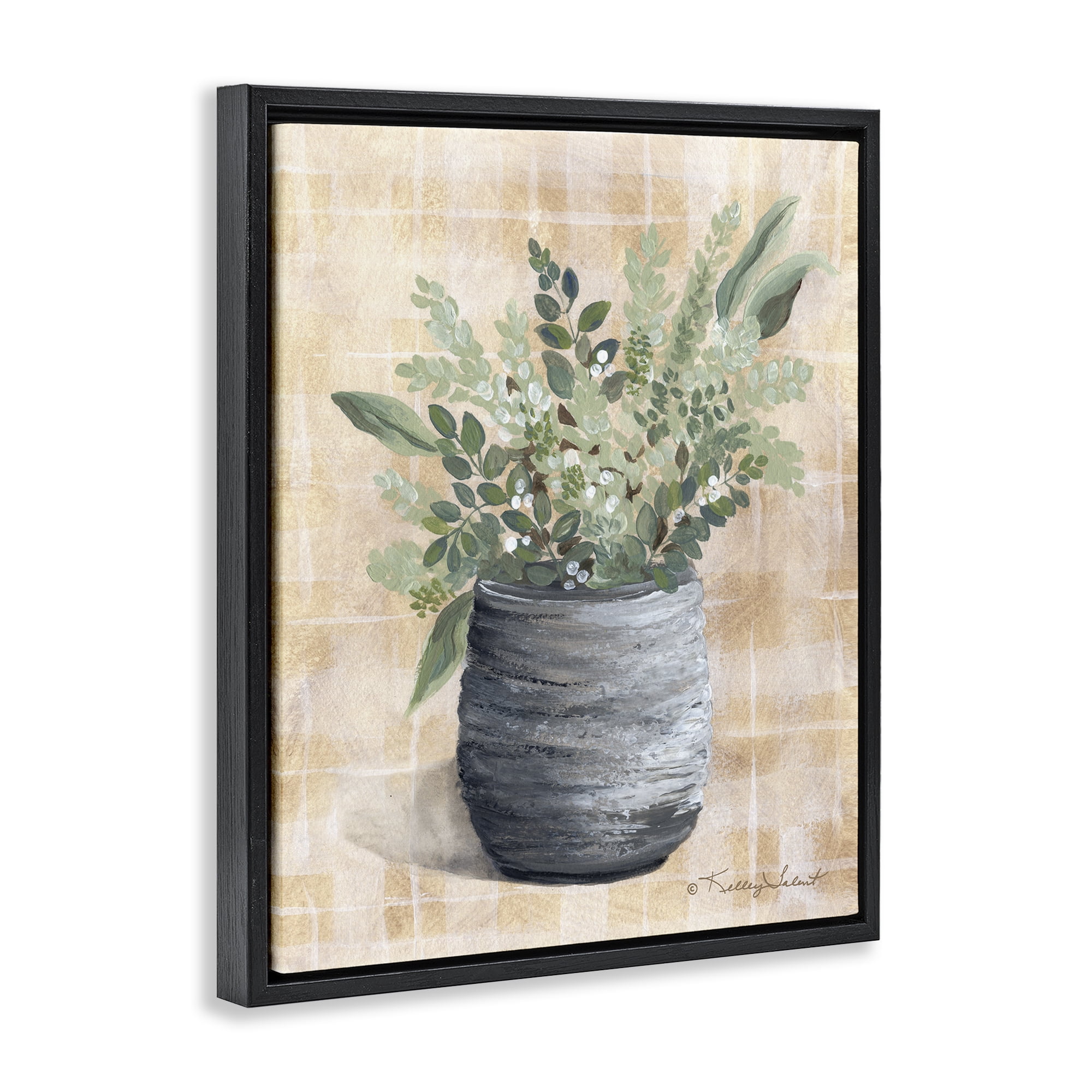 Stupell Industries Botanical Herbs Pottery Botanical & Floral Painting Black Floater Framed Art Print Wall Art, 17 x 21