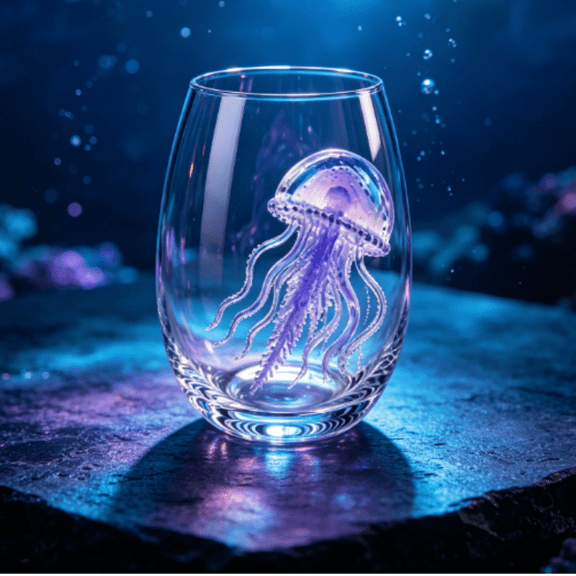 Artisanal Glassware, 3D Ocean Animal Artisan Glassware Collection for Fresher Sips, Novelty Ocean Drinking Glass for Cocktails, Gift for Lovers (Jellyfish-4.21in)