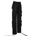 thumbnail image 6 of Frostluinai Womens Cargo Pants Elastic Wasit Casual Wide Leg Pants Baggy Solid Color Y2K Straight Leg Pants Streetwear Pants with Pocket, 6 of 7