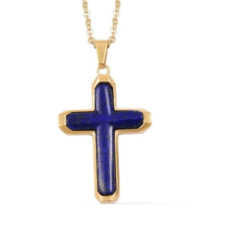 - Lapis Lazuli ION Plated Yellow Gold Cross Chain Pendant Necklace for Women 20