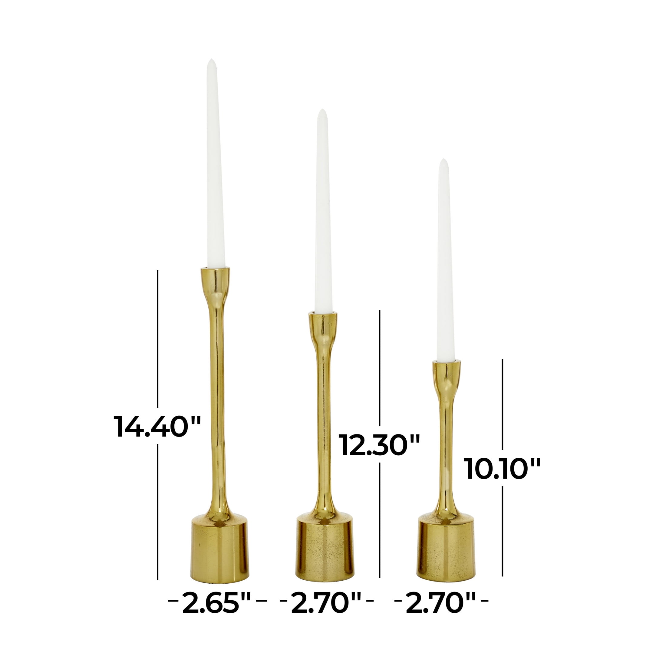 CosmoLiving by Cosmopolitan 3 Candle Gold Aluminum Metal Slim Candle Holder with Block Bases, Set of 3