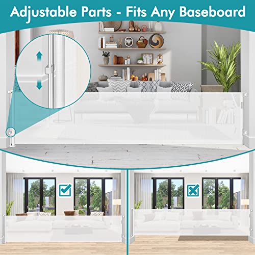 140 Inch Wide Retractable Baby Gates Retractable Dog Gate for Large Openings, Extra Wide Baby Gates for Dogs Indoor Retractable Gate Outdoor Pet Gate, Mesh Gates for Kids or Pets Dog Fence, White