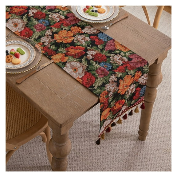 Tassels Table Runner, Coffee Table Decoration Fabric, Washable Table Runner, Woven Cotton and Linen Table Runner with Tassels, For Kitchen Party Decor