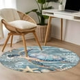 thumbnail image 5 of 4Ft Round Rug, Blue Turtle Coastal Non-Skid Rubber Backing Large Area Rugs - Living Room Bedroom Home Office, Summer Beach Nautical Starfish Coral Indoor Floor Mat Carpets Washable Rug, 5 of 9