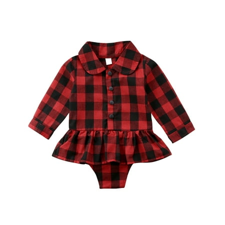 

Xingqing Christmas Baby Girl Plaid Long Sleeves Ruffles Romper Red 12-18 Months