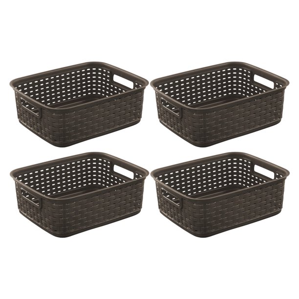 Sterilite 1272 Short Weave Basket Storage Bin Wicker Look