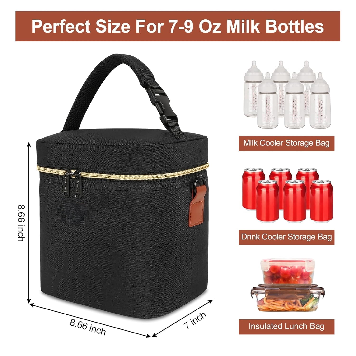 breast milk cooler travel bag, Fits 6 Baby Bottles Up to 9 Ounce Insulated Baby Bottle Bag,Breast Milk Cooler on The go with Strap,  Bottle Storage Bag for Nursing Mom Daycare