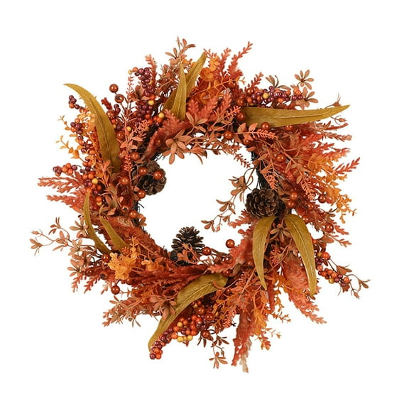 Btomtd Diameter 18" Fall Decor Fir Wreath for Front Door All Season Outdoor Thanksgiving Halloween Wall Hanging with Artificial Garland Decor for Wedding, Orange-D