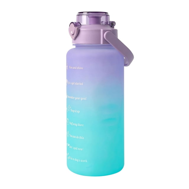 Straw Lid Water Bottle Gradient Color Large Capacity Portable Handle Leakproof Sports Water Bottle Purple 2000ML