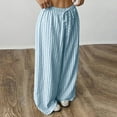 thumbnail image 4 of Nokdvo Lounge Pants Women Fashion Drawstring Striped Work Pants Loose summer Pleated Waist Casual Trouser with Pockets,Blue M, 4 of 4