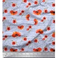 thumbnail image 1 of Soimoi Blue Silk Fabric Text & Poppy Floral Print Fabric by Yard 42 Inch Wide, 1 of 3