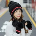 thumbnail image 3 of Dyfzdhu Women Plush Knitted Hat Warm Woolen Thick Ball Ear Protection Cap Berets Black, 3 of 5