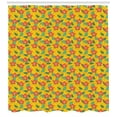 thumbnail image 3 of Floral Shower Curtain, Flowering Meadow Retro Cottage Cabin Yard Pattern Countryside Theme, Fabric Bathroom Set with Hooks, 69W X 70L Inches, Dark Coral Teal and Yellow, by Ambesonne, 3 of 3