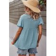 thumbnail image 3 of Tie Neck Half Button Flowy Short Sleeve Summer Blouse for Women, 3 of 3