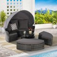 thumbnail image 2 of 4 Pieces Patio Furniture Round Outdoor Daybed,Wicker Rattan Sectional Sofa with Retractable Canopy,Wicker Conversation Set with Washable Cushions,Storable Table in Porch Backyard,Dark Gray, 2 of 7
