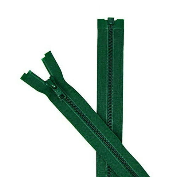 YKK Vislon Zipper, Number #5 Molded Plastic Separating Bottom 14" to 36" Inches - Medium Weight - Kelly Green - 529 (2 Zippers/Pack) (31 Inches)