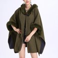 thumbnail image 3 of HTNBO Women's Cardigan Luxury Batwing Sleeve Faux Fur Hooded Cloak Poncho Sweater Shawl Cape Winter Fall Warm Outwear, 3 of 4
