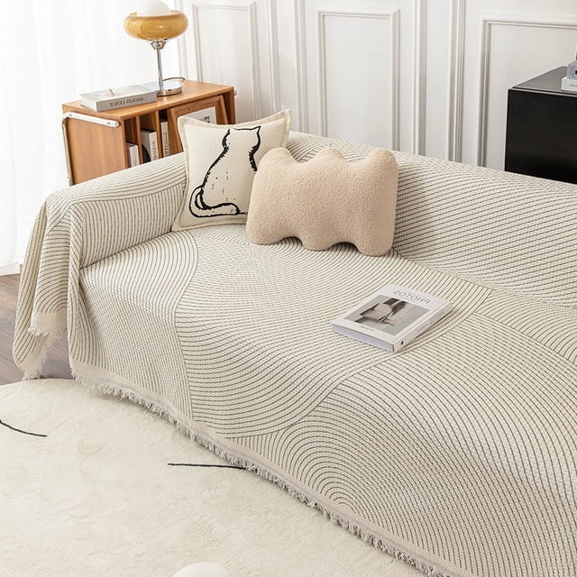 Xiao Hua Manta de sofá con borde de lana para sala de estar, color caqui, para camping, toalla, funda protectora de sofá de 180 x 150 cm