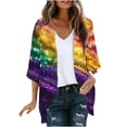 thumbnail image 3 of TaTaai Womens printed chiffon cardigan, 3/4 sleeves, sun-protective fabric, casual fashionable, soft lightweight, Mardi Gras outfit, ideal for daily wear & festival gatherings Gift, 3 of 5