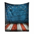 thumbnail image 1 of Prehistoric Country Soft Flannel Fleece Throw Blanket, Rustic Empty Wooden Pattern Interior American Flag Design, Cozy Plush for Indoor and Outdoor Use, 70" x 90", Pale Grey Blue Orange, by Ambesonne, 1 of 6
