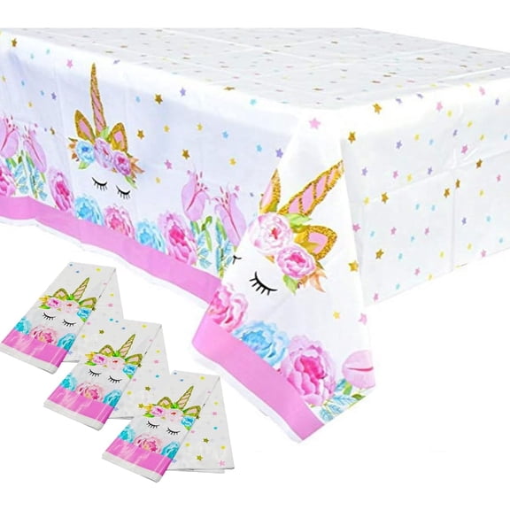 Extra-Large 3 Packs Unicorn Tablecloth, 108”x54” Disposable Table Cover, Unicorn Table Cloth for Birthday Party, Ideal Party Supplies for Unicorn Themed Baby Shower and Birthday Decoration for Girls