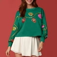 thumbnail image 2 of Sequins Crop Sweatshirts Women Dropped Long Sleeve Crewneck Pullover Tops Loose Fall Halloween Christmas Outfits (XL, Green A), 2 of 6