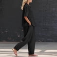 thumbnail image 4 of mihongmao Luau Outfits for Women Holiday Party Sets Women's Summer and Linen Set Casual V-neck Top+wide Leg Pants Set Two-piece Set Black S, 4 of 8