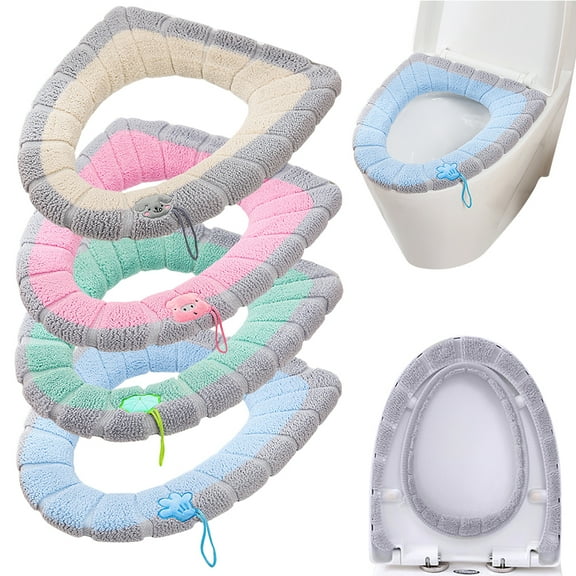 4PCS Extra Thick Toilet Seat Covers with Handle, Plush Toilet Seat Cushion Pads, Fully Wrapped Washable Toilet Seat Warmer for U/O Shape Toilets, Highly Elastic Breathable Bathroom Mat Covers