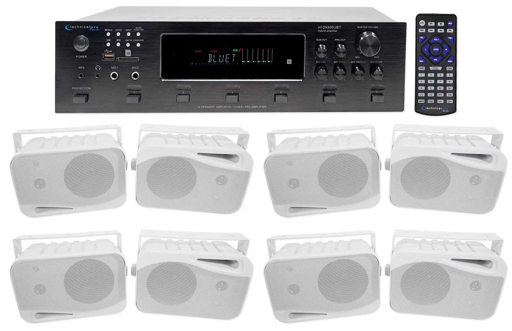 Technical Pro 6000w (6) Zone, Home Theater Bluetooth Receiver+(8) 4" Speakers - image 1 of 11