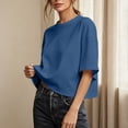 thumbnail image 6 of VBVC Women's Short Sleeve Crewneck Crop Top, Ladies' Lightweight Loose Fit Tee, Basic Plain Summer T Shirt For Women, Blue , S-2XL, 6 of 9