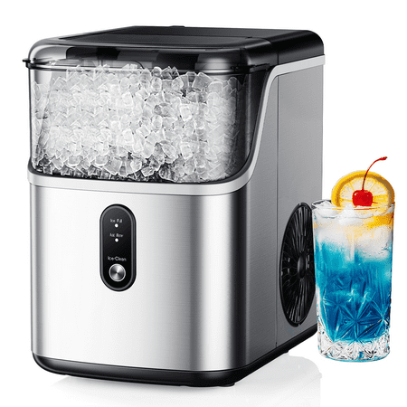 Simzlife Nugget Ice Maker Countertop  Portable Ice Maker Machine with Self-Cleaning Function  35lbs/Day  Soft Chewable Pellet Ice  Silver