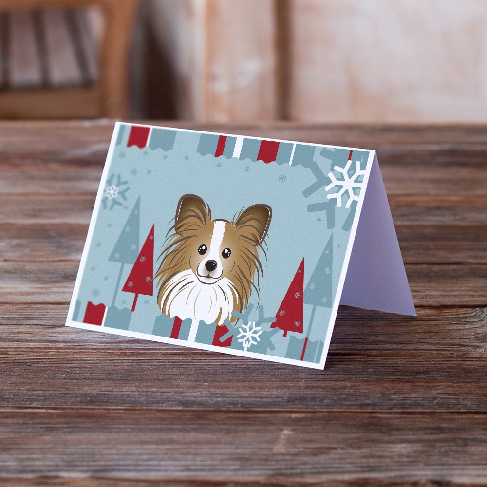 Winter Holiday Papillon Greeting Cards and Envelopes Pack of 8