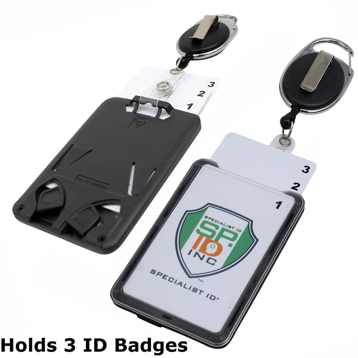 Hard Plastic 3 Card Badge Holder with Badge Reel - Retractable ID ...