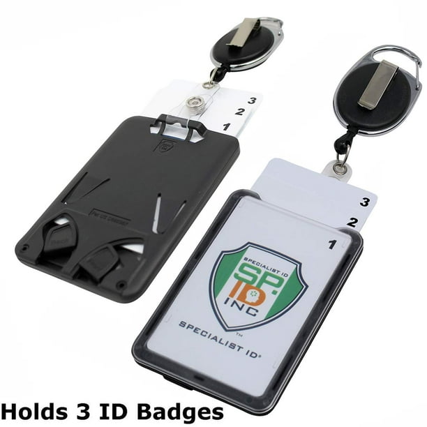 Hard Plastic 3 Card Badge Holder with Badge Reel Retractable ID