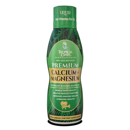 Tropical Oasis Liquid Calcium and Magnesium, Natural formula for Strong Bones Immunity and Overall Wellness, 16 Oz, 32 Servings