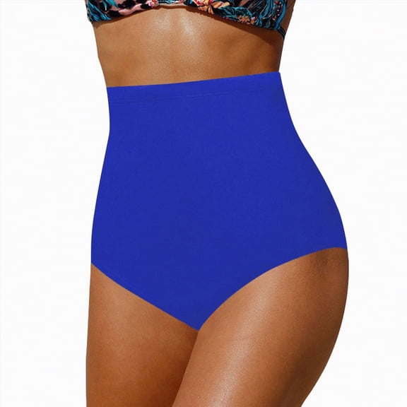 NOLDARES Women's High Waisted Bikini Bottoms Tummy Control Full Coverage Bathing Suit Swimsuits Bottoms(Dark Blue,XXL)