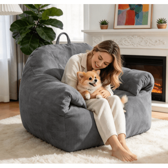 Venuezy Comfy Bean Bag Sofa for Adults, Large Corduroy Beanbag Chair with Armrests, Foam Filled Floor Couch for Reading,Bedroom, Living Room, Dorm, Home