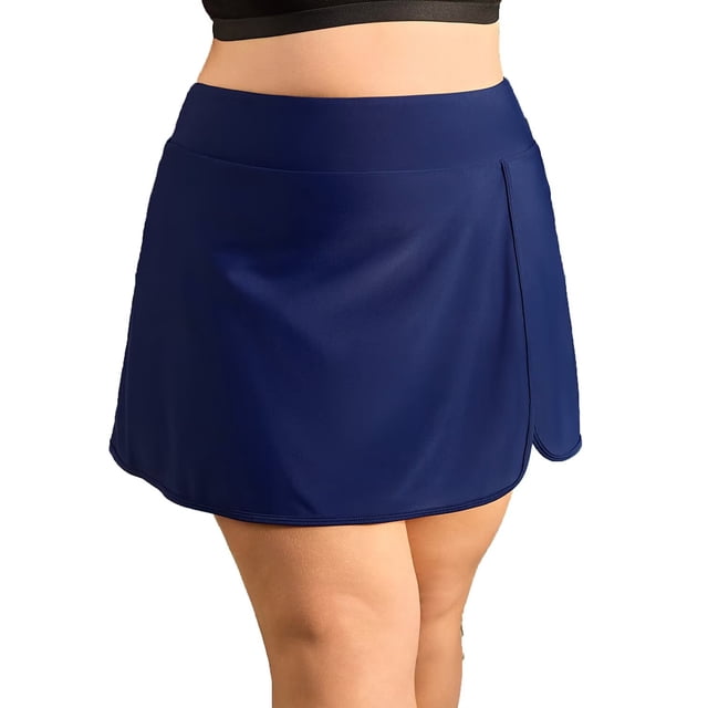 Charmo Womens Large Size Side Split Swim Skirts High Waisted Swim Bottomms Built-in Shorts with Pockets