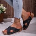 thumbnail image 4 of HNMKIU Women's Sandals Strap Solid Thick Soled On Style for Everyday Wear Retro Beach Slide Indoor Outdoor Footwear with Comfortable Cushioning Beach Shoes Black,6.5, 4 of 8