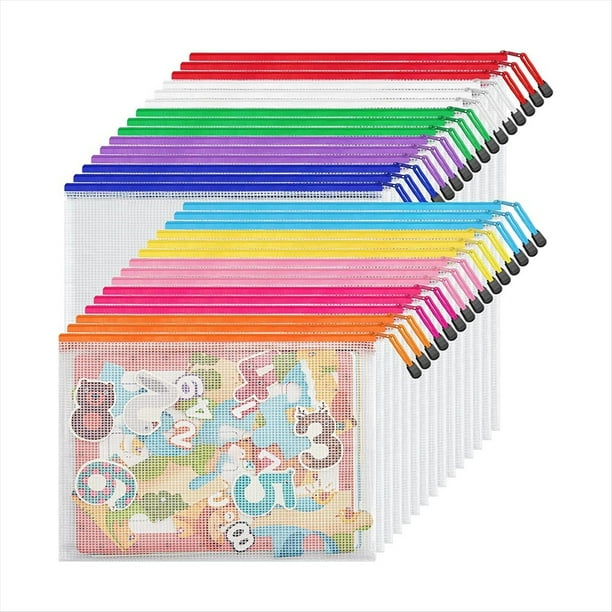 Bolsa para Documentos de con Cremallera de 10 Colores Bolsa de Tamaño Carta A4, Bolsa Impermeable con Cremallera para Documentos, 30 Piezas